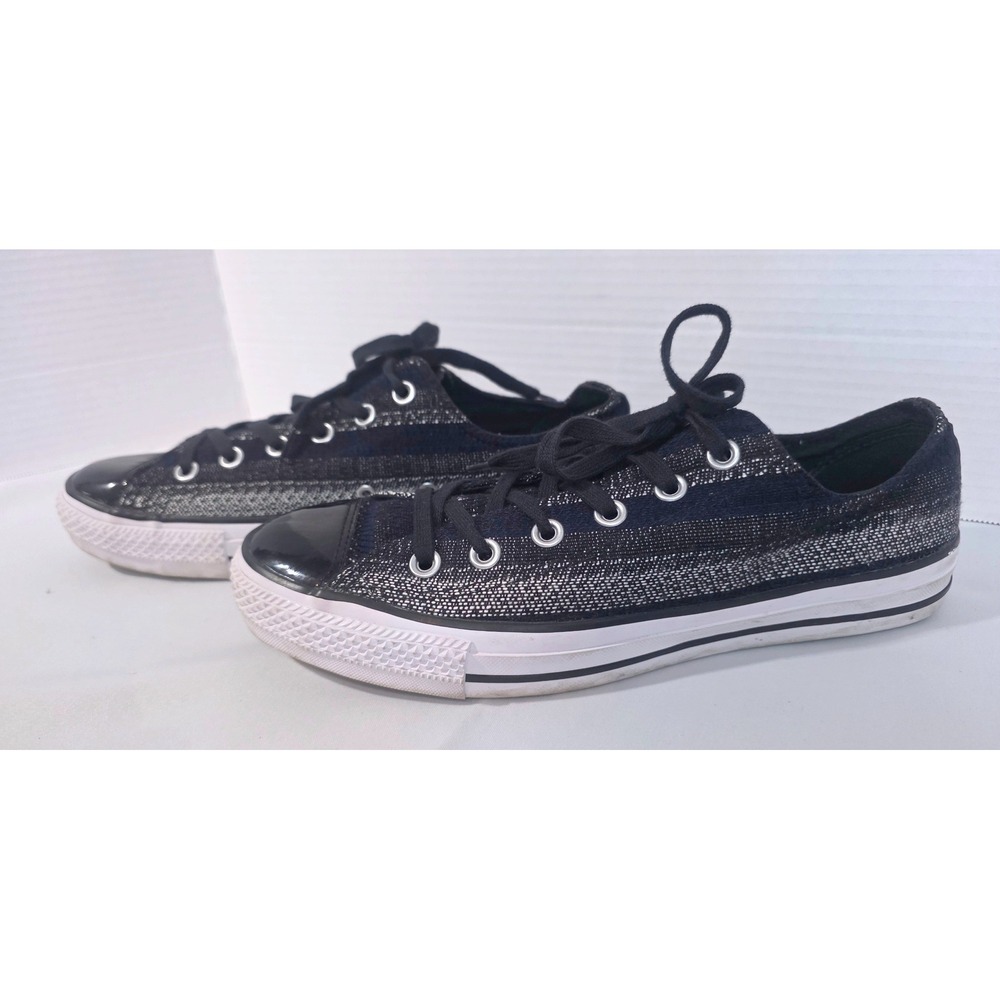 Converse Chuck Taylor All Star Black Navy Silver Woven Dobby Tweed Low Top 10